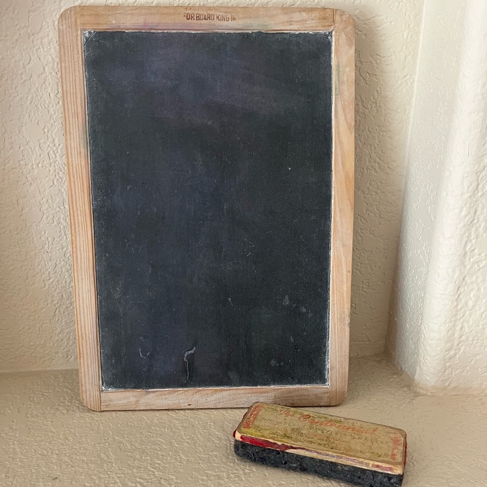 Vintage Chalkboard Slate And Eraser 9.5" X 13" Board Schoolhouse Blackboard